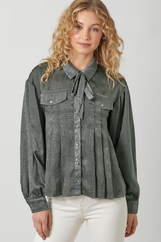 Charcoal Pleated Blouse