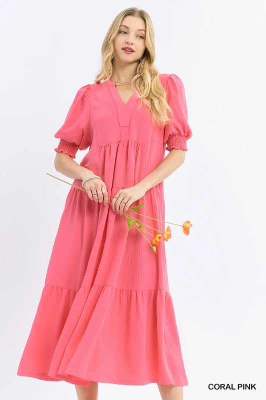 Coral Tiered Dress