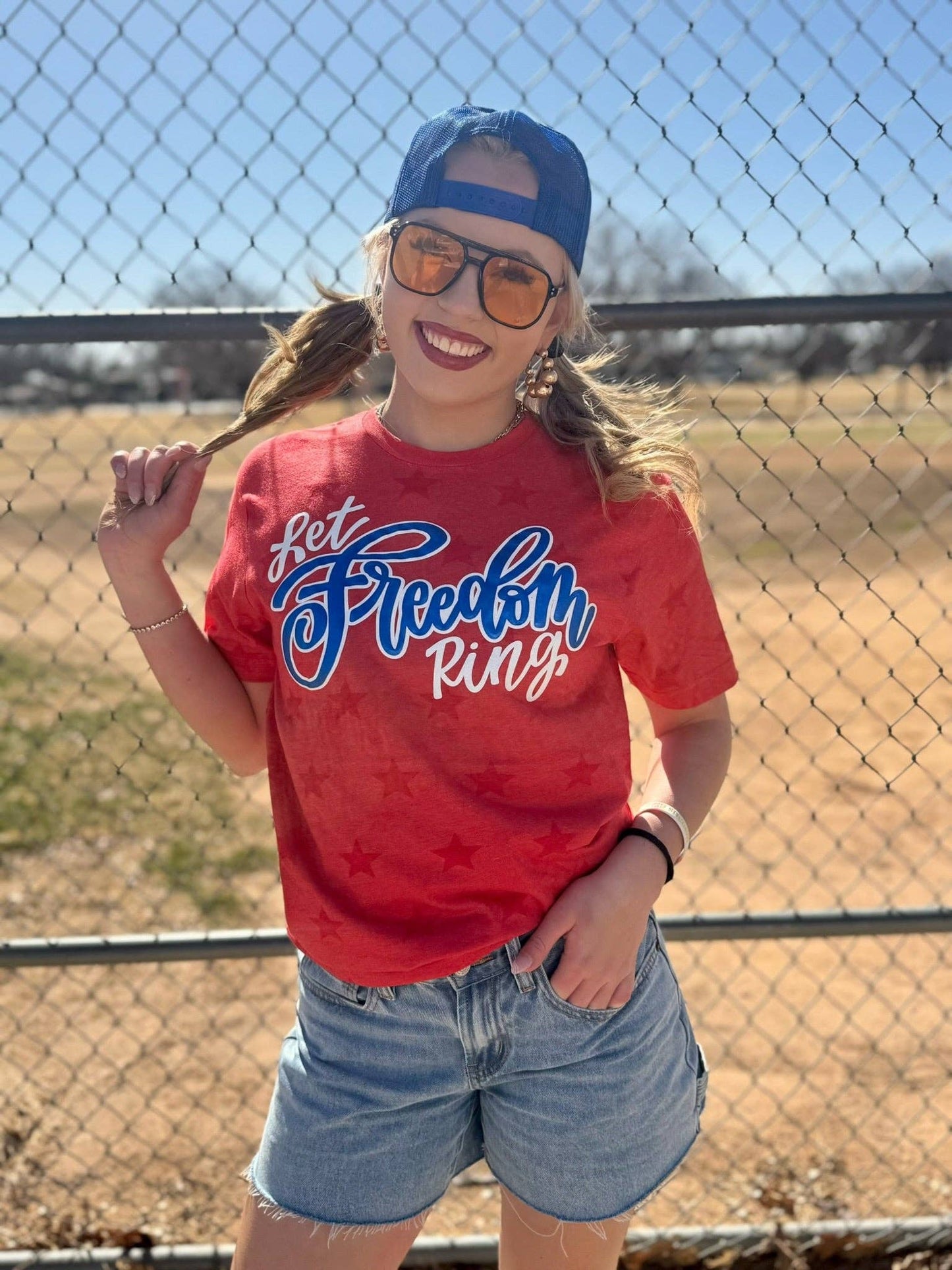 Let Freedom Ring Metallic Puff Tee - Red
