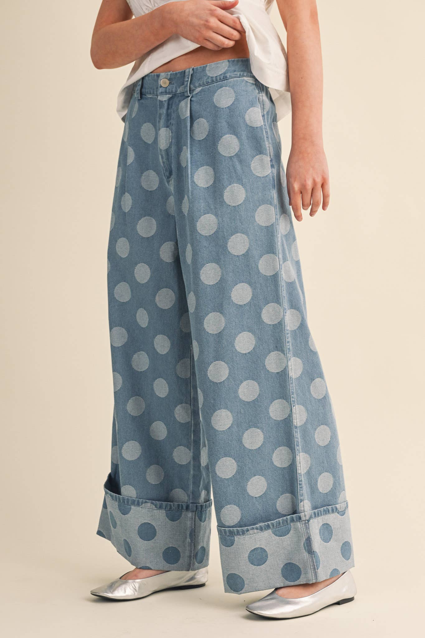 POLKA DOT WIDE LEG DENIM PANTS MP5117