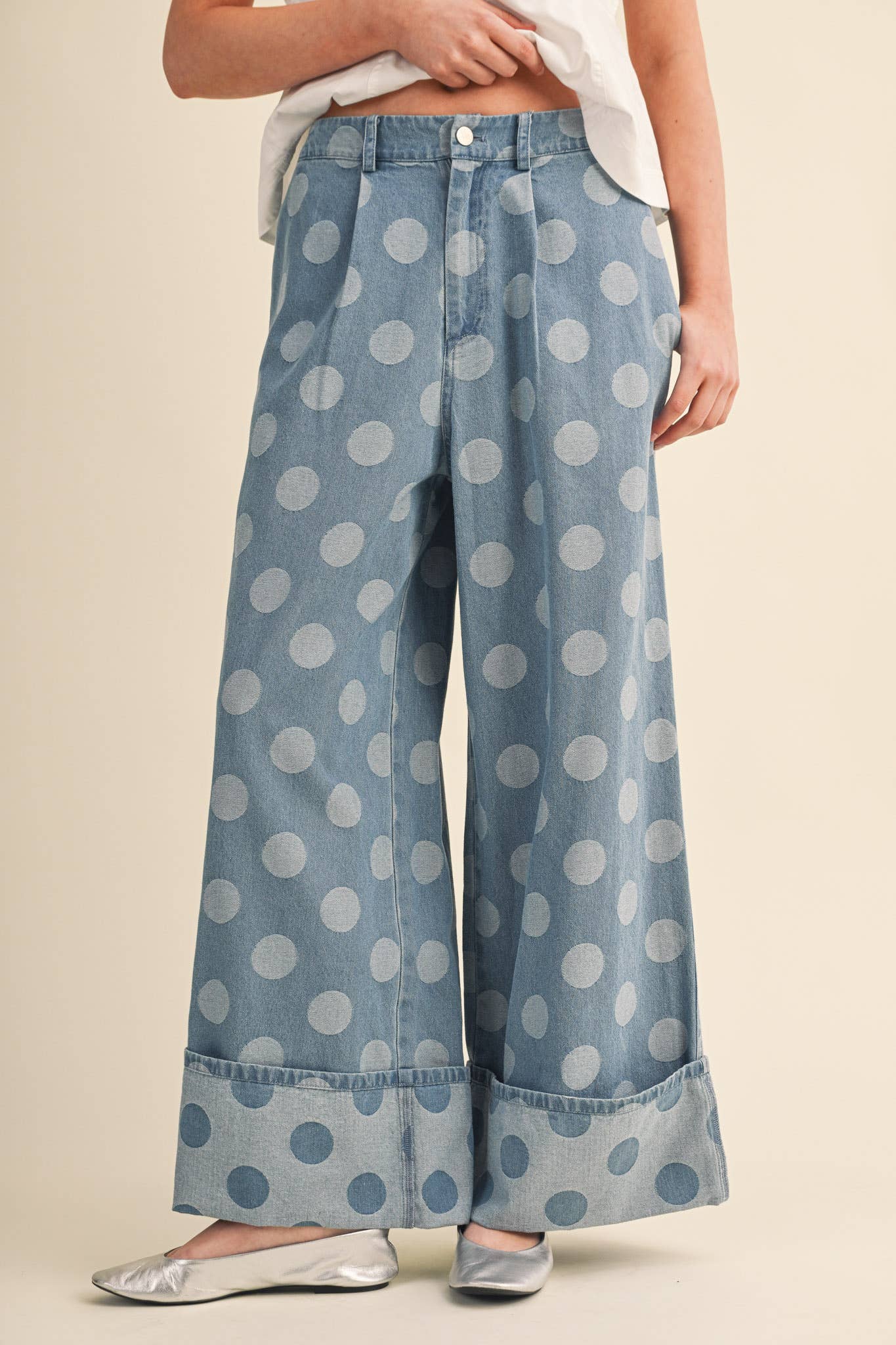 POLKA DOT WIDE LEG DENIM PANTS MP5117