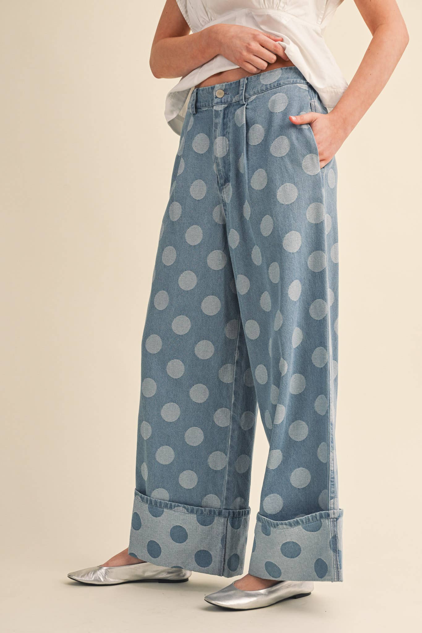 POLKA DOT WIDE LEG DENIM PANTS MP5117