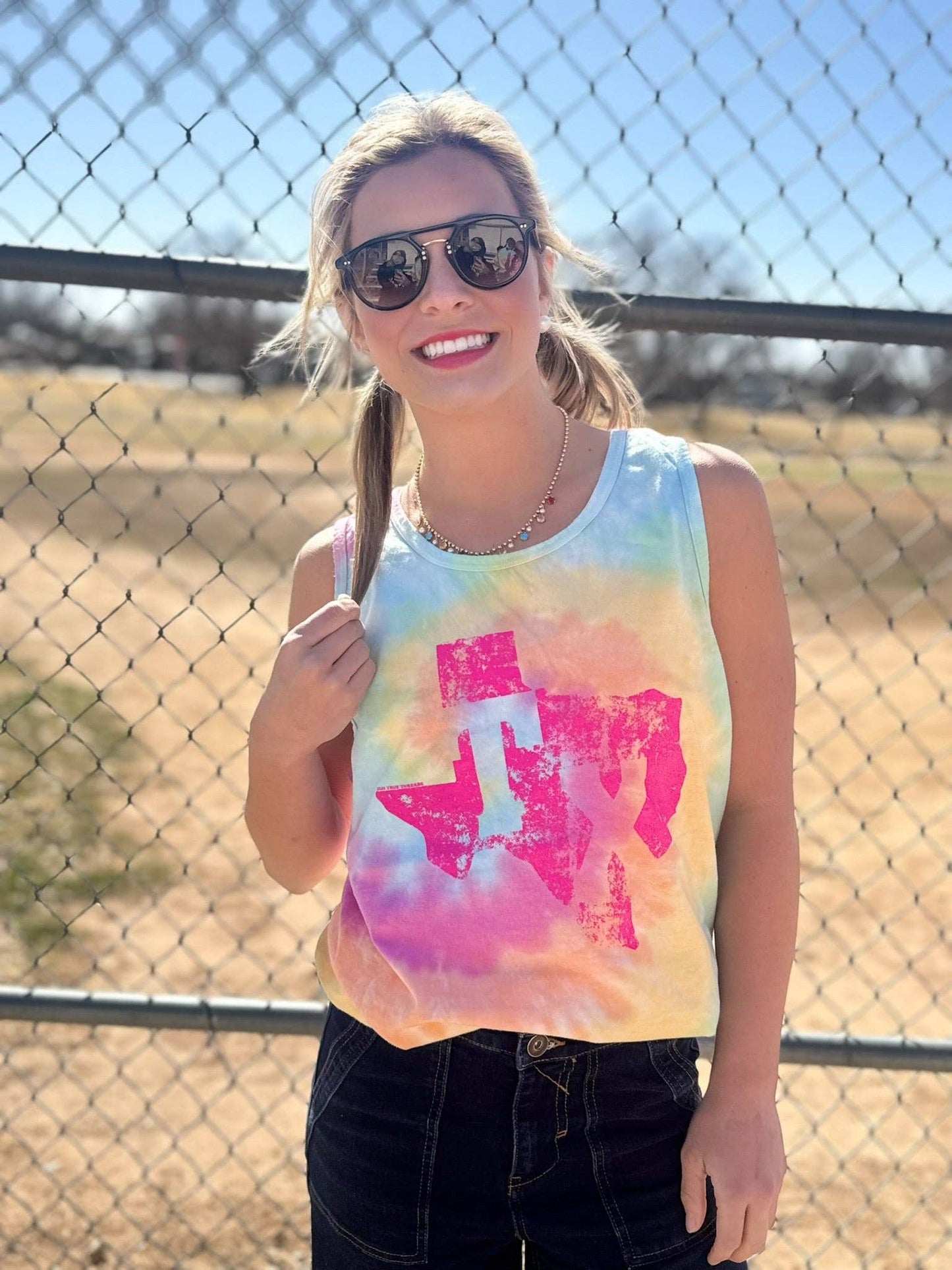 Stamped Texas in Pink Ink Tank
