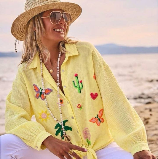 Yellow Butterfly Gauze Top