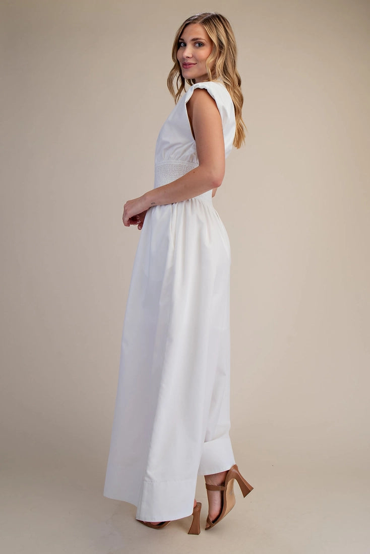 White Zip Front Jumpsuit