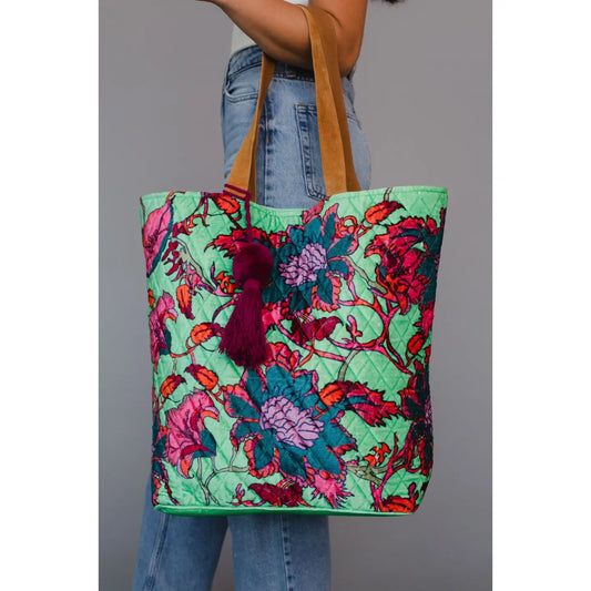 Mint Multicolored Floral Tote