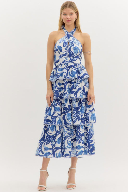 Santorini Breeze Halter Dress