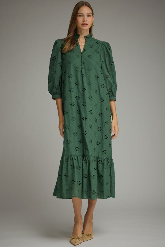 Olive Floral Eyelet Dress