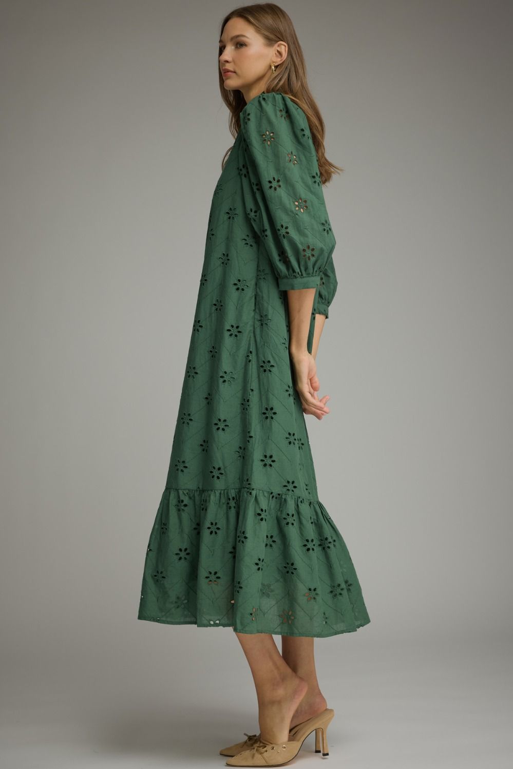 Olive Floral Eyelet Dress