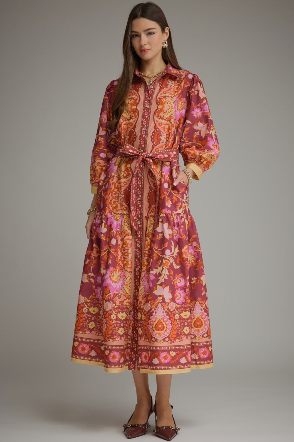 Bordeaux Blooms Midi Dress