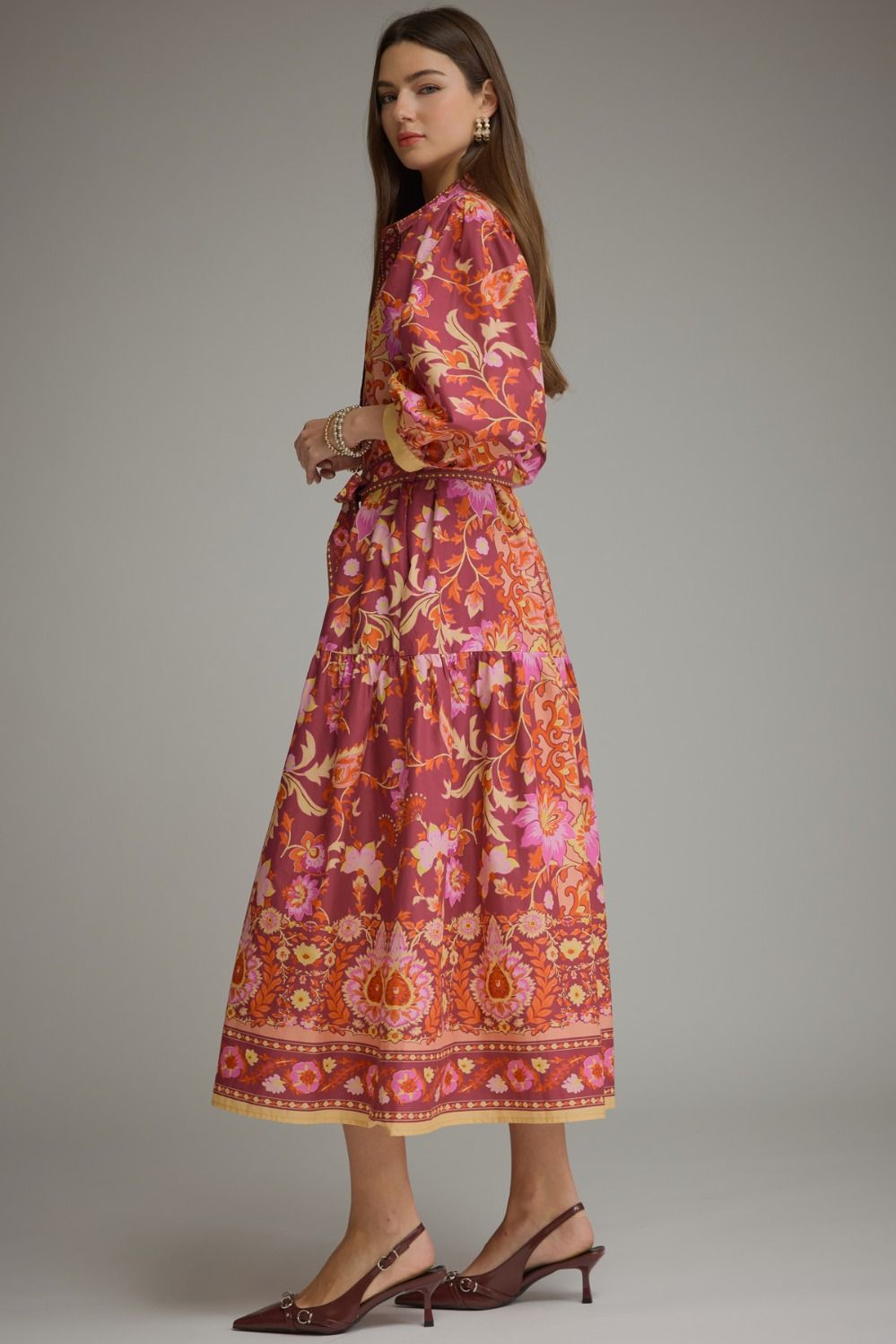 Bordeaux Blooms Midi Dress