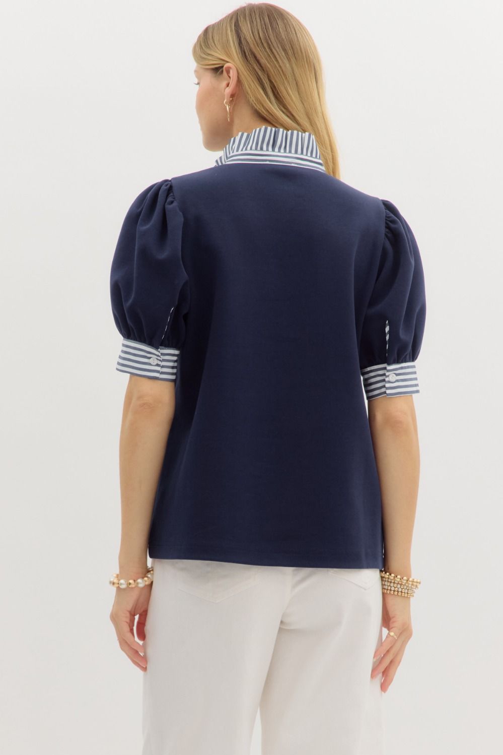 Navy Belle Puff Sleeve Top