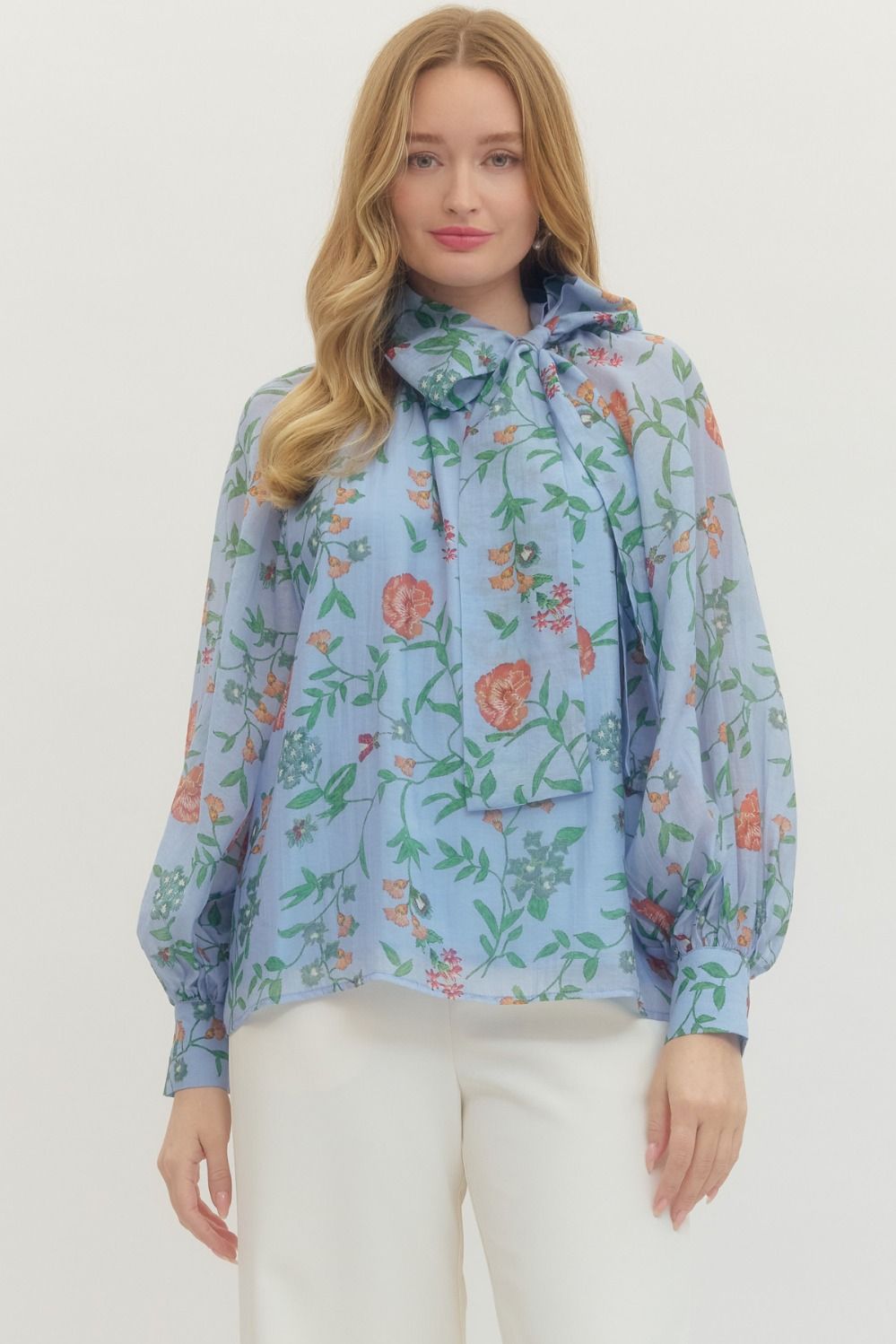 Blue Floral Bow Top