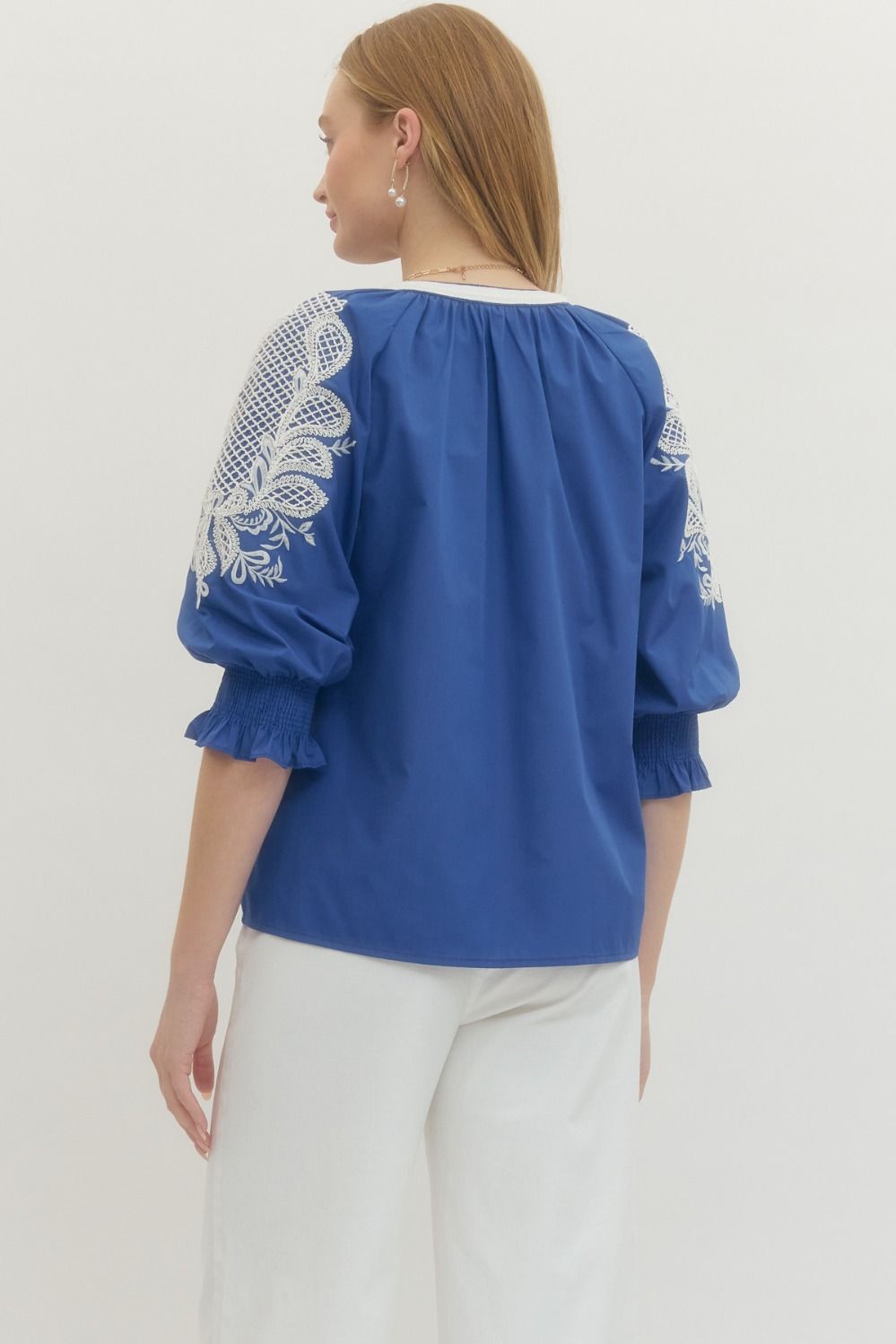 Indigo Embroidered Top