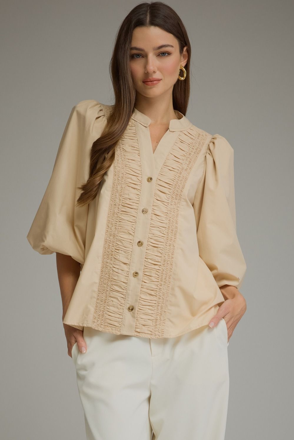 Light Taupe Balloon Sleeve Top
