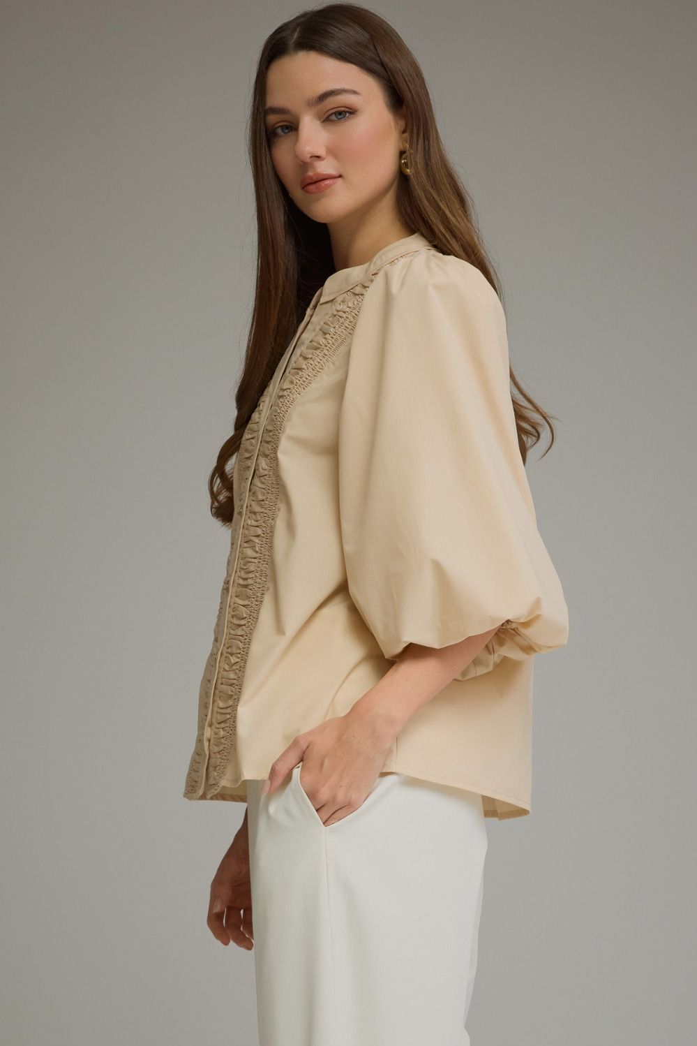 Light Taupe Balloon Sleeve Top