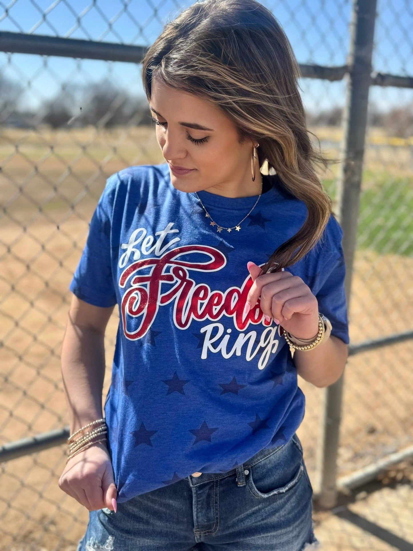 Let Freedom Ring Metallic Puff Tee - Blue
