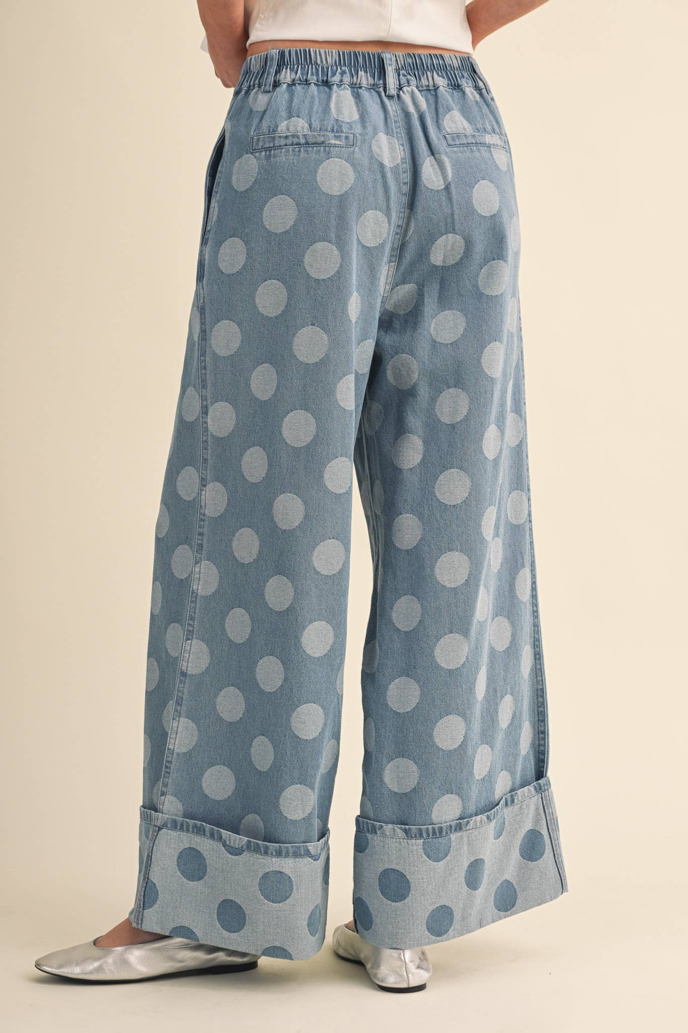 POLKA DOT WIDE LEG DENIM PANTS MP5117
