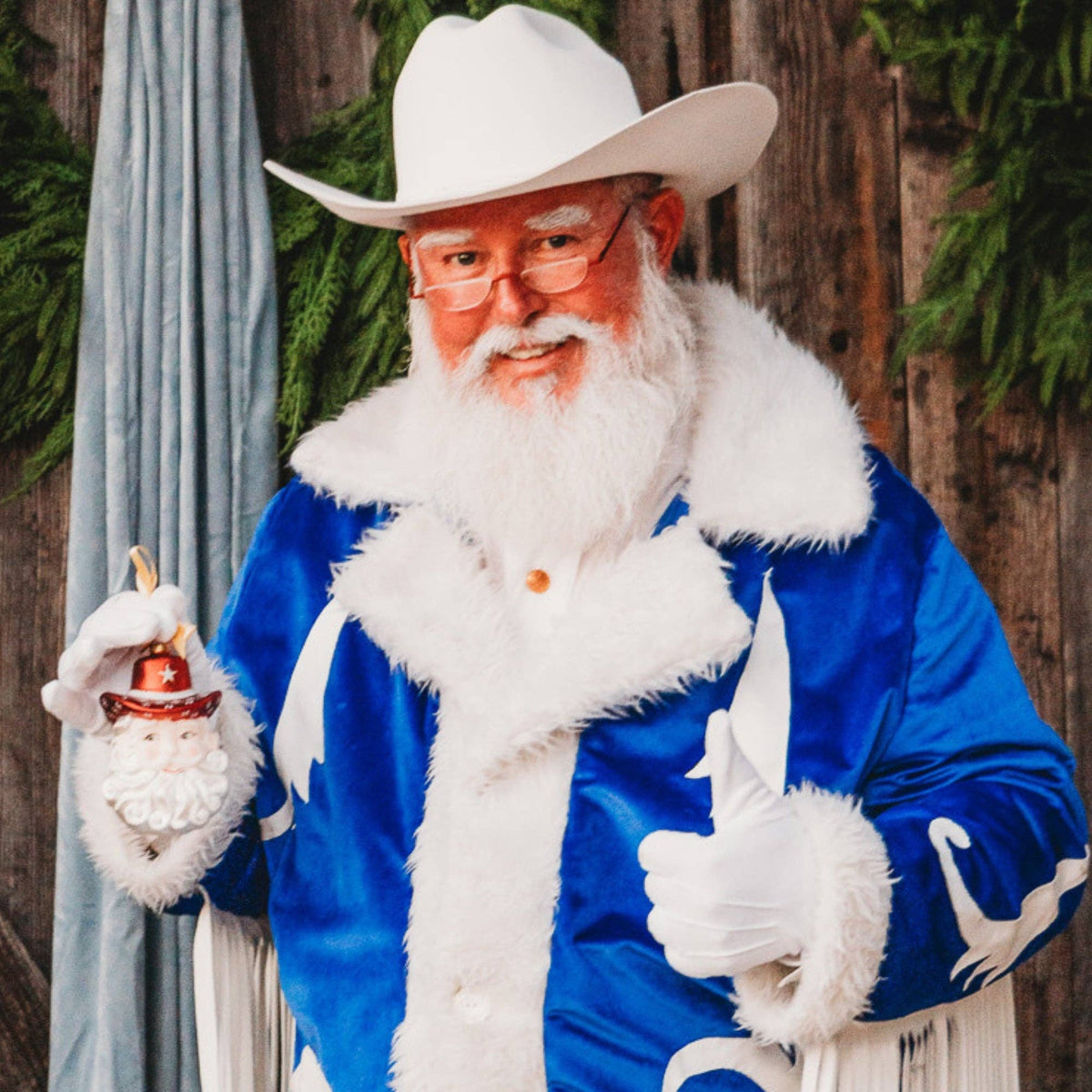 Maroon & White Cowboy Santa Blown Glass Christmas Ornament | Texan Christmas 2026 Edition #TC2601