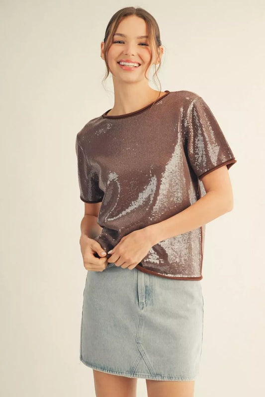 Mocha Glam Sequin Top