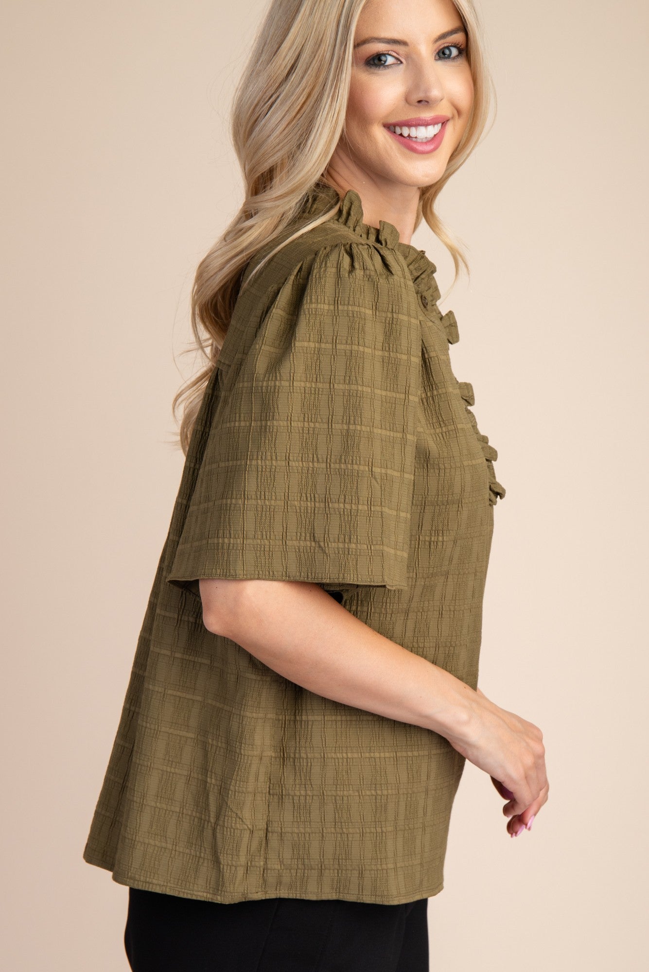 Olive Ruffle Top