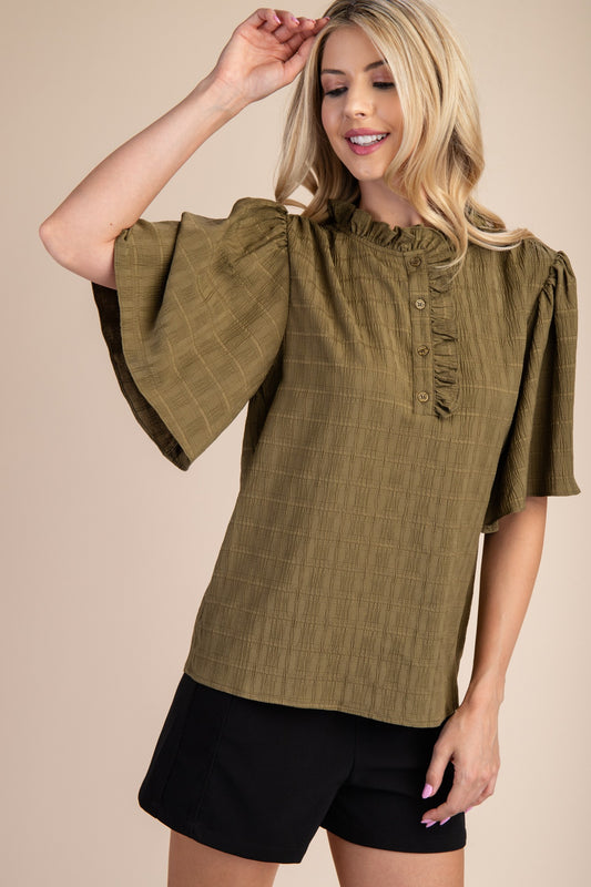 Olive Ruffle Top