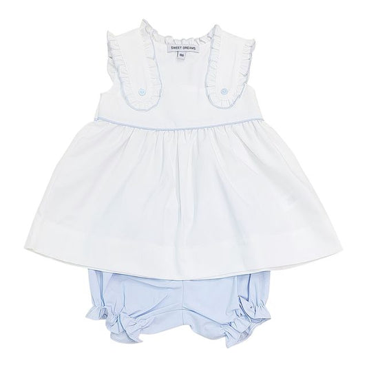 Sweet Dreams White w/Blue Trim Bloomer Set