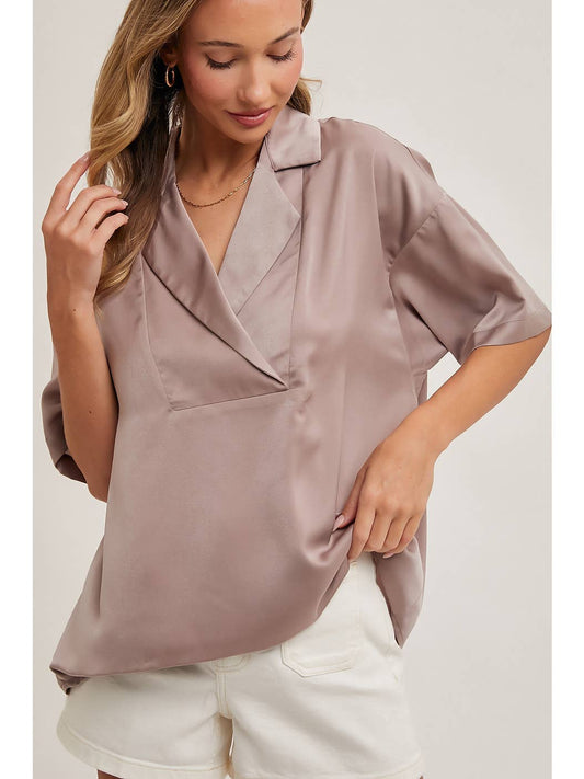 Mushroom Collard Satin Top