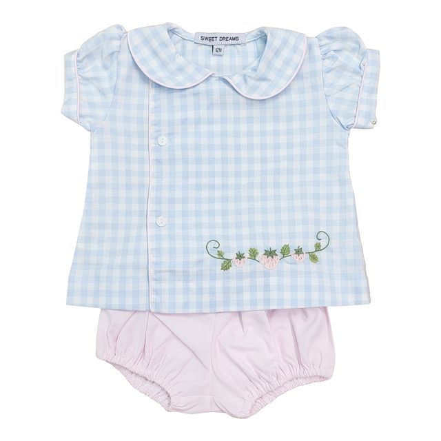 Sweet Dreams Blue Gingham Strawberry Set